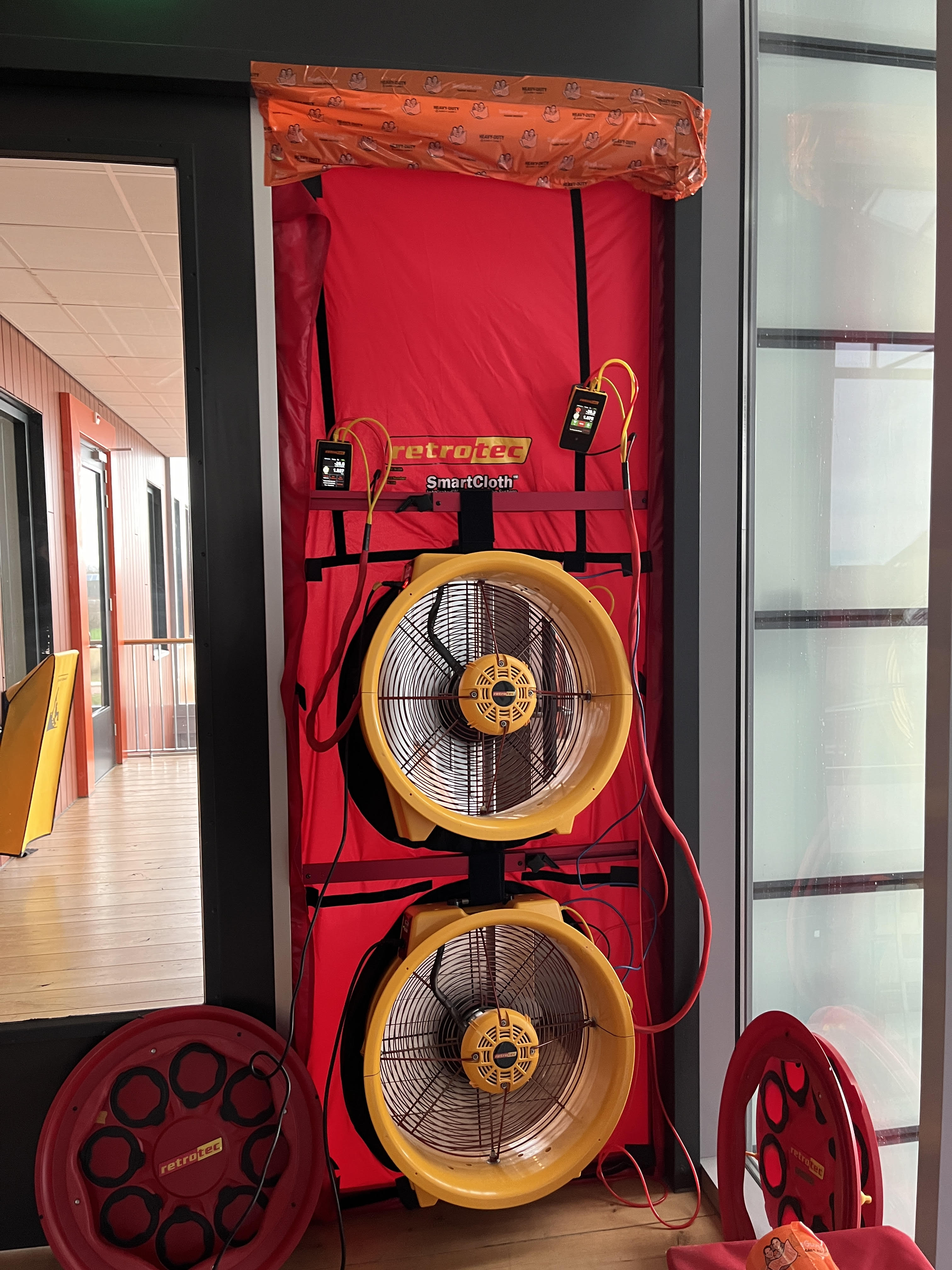 Retrotec blower door double fan setup